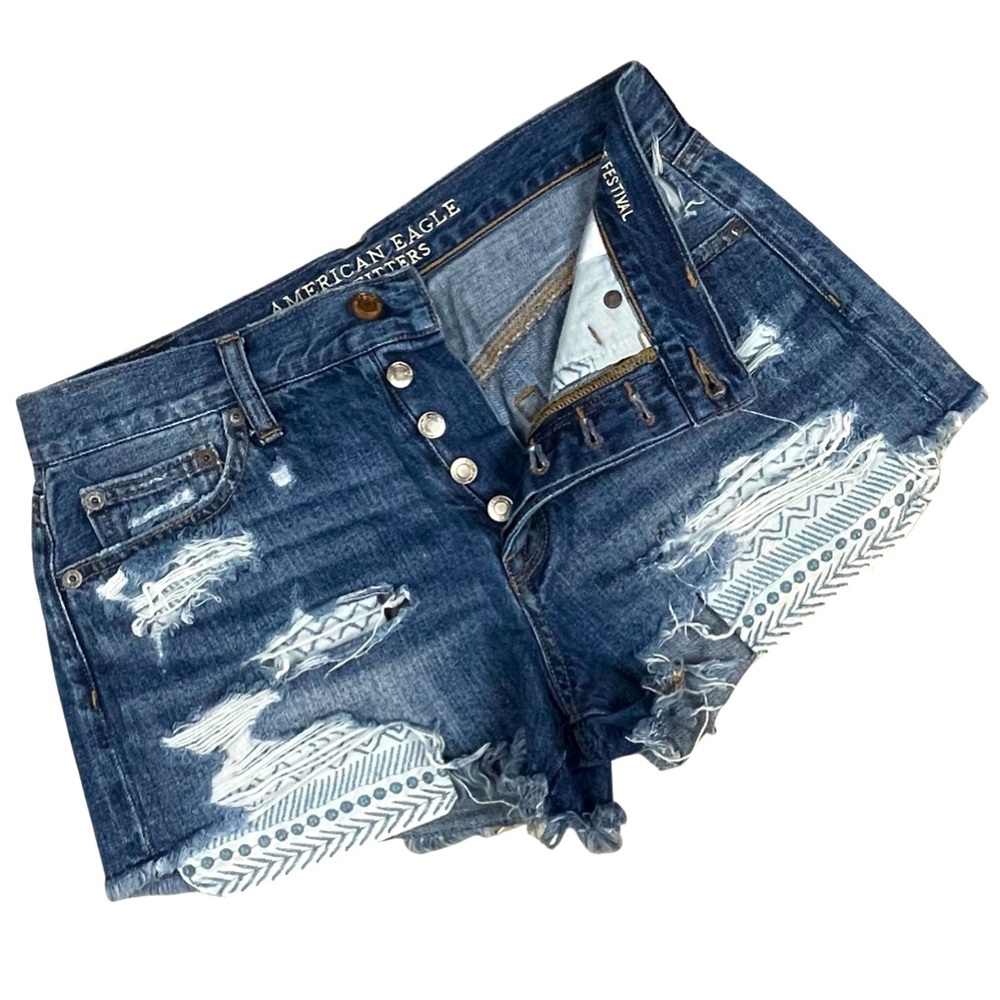 American Eagle Festival High Rise Embroidered Shorts Distressed - Picture 1 of 7